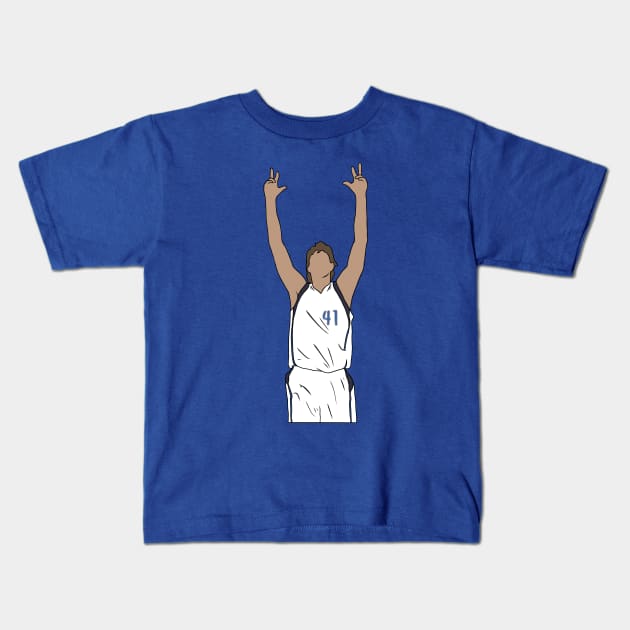 Dirk Nowitzki Three Pointer Celebration Kids T-Shirt by rattraptees